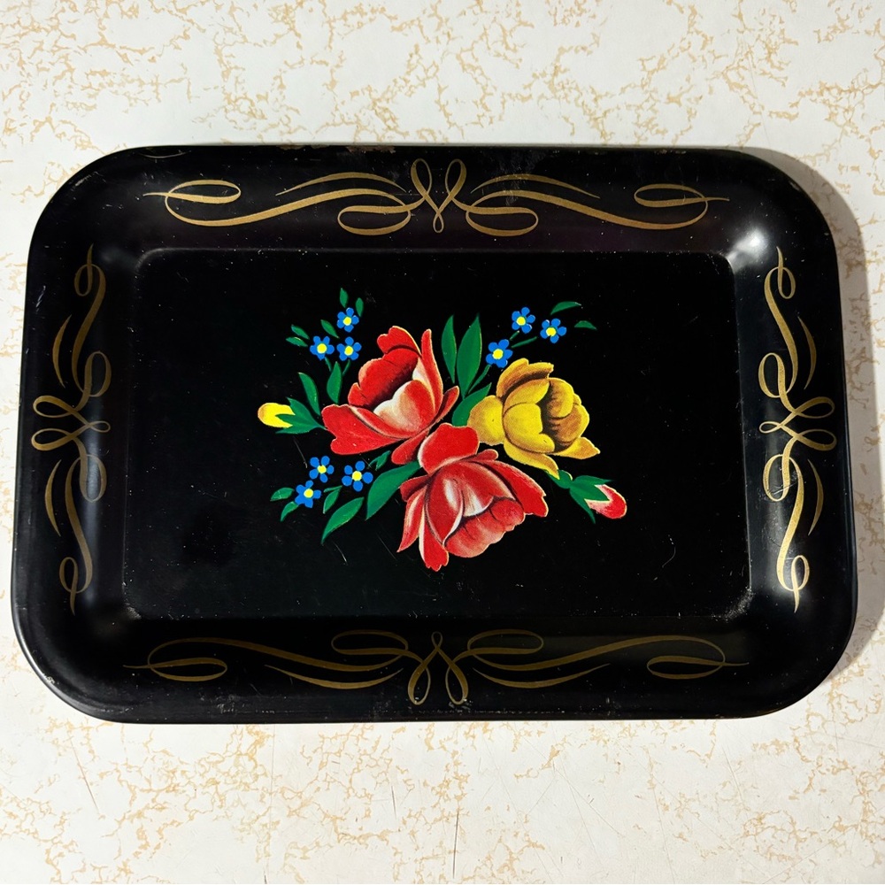 2 TOLE , Small Sized Black Trays,1960’s
